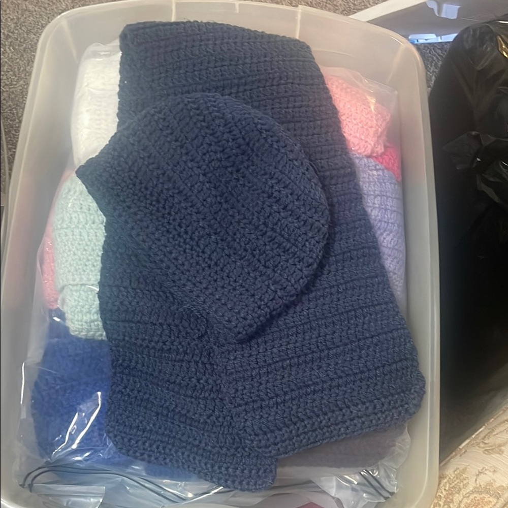 Handmade Navy Blue Crochet Hat and Scarf Set